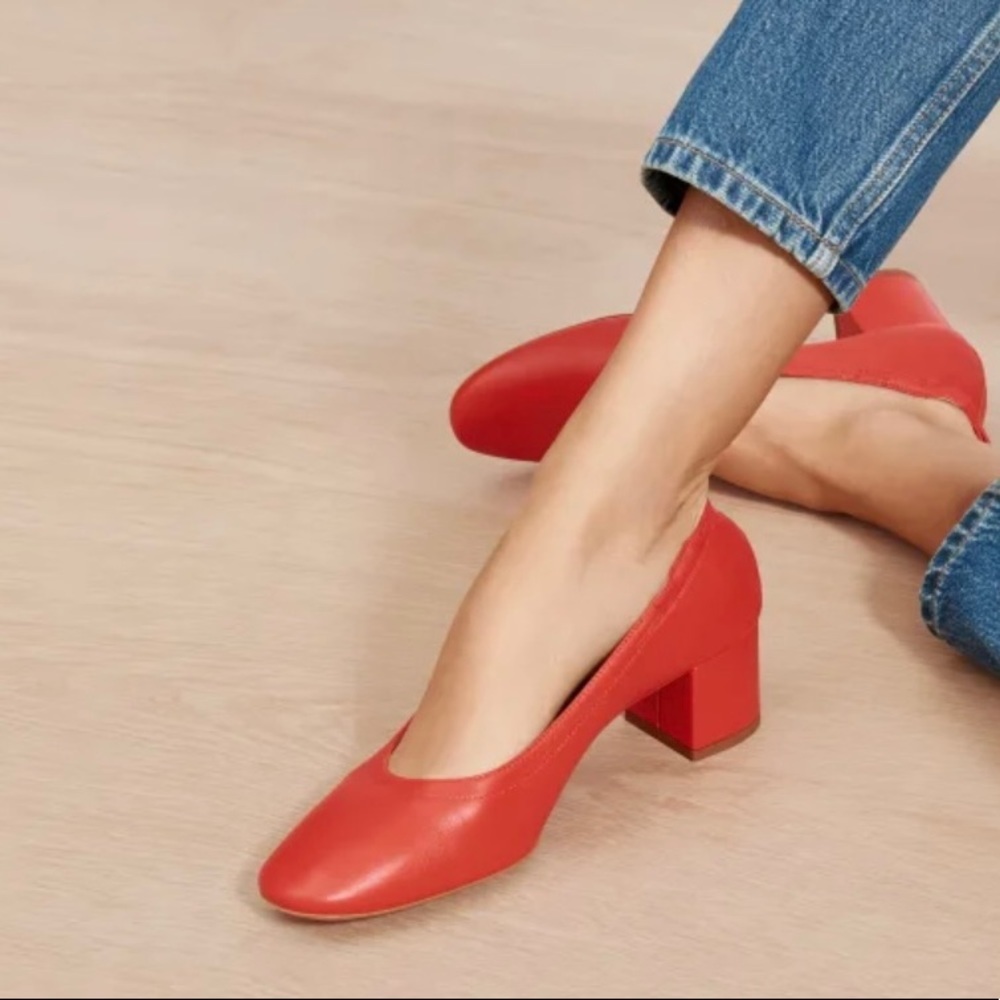 Everlane the day heel block heel red Italian leather shoes size 10